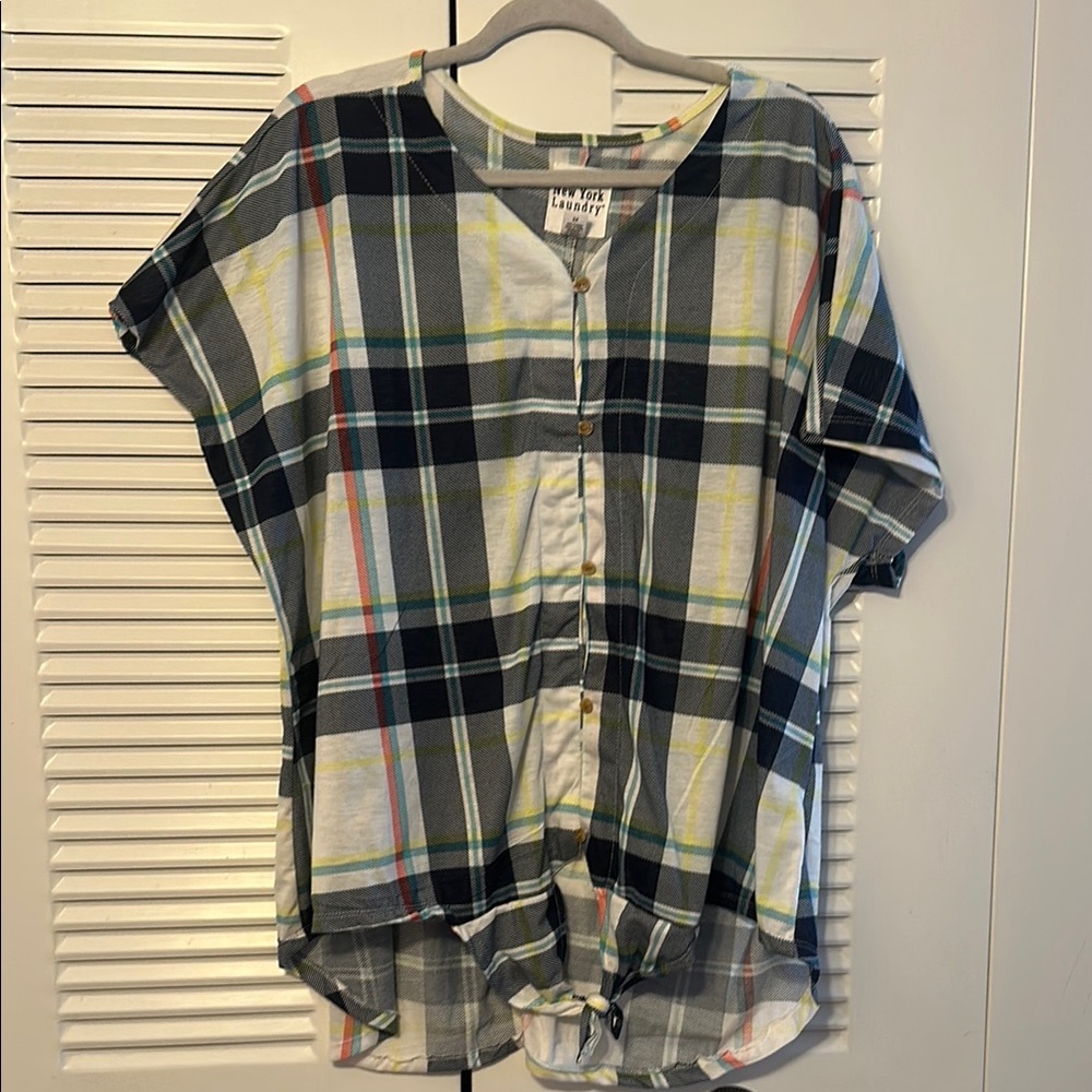 New York Laundry Blue and Green Plaid Blouse